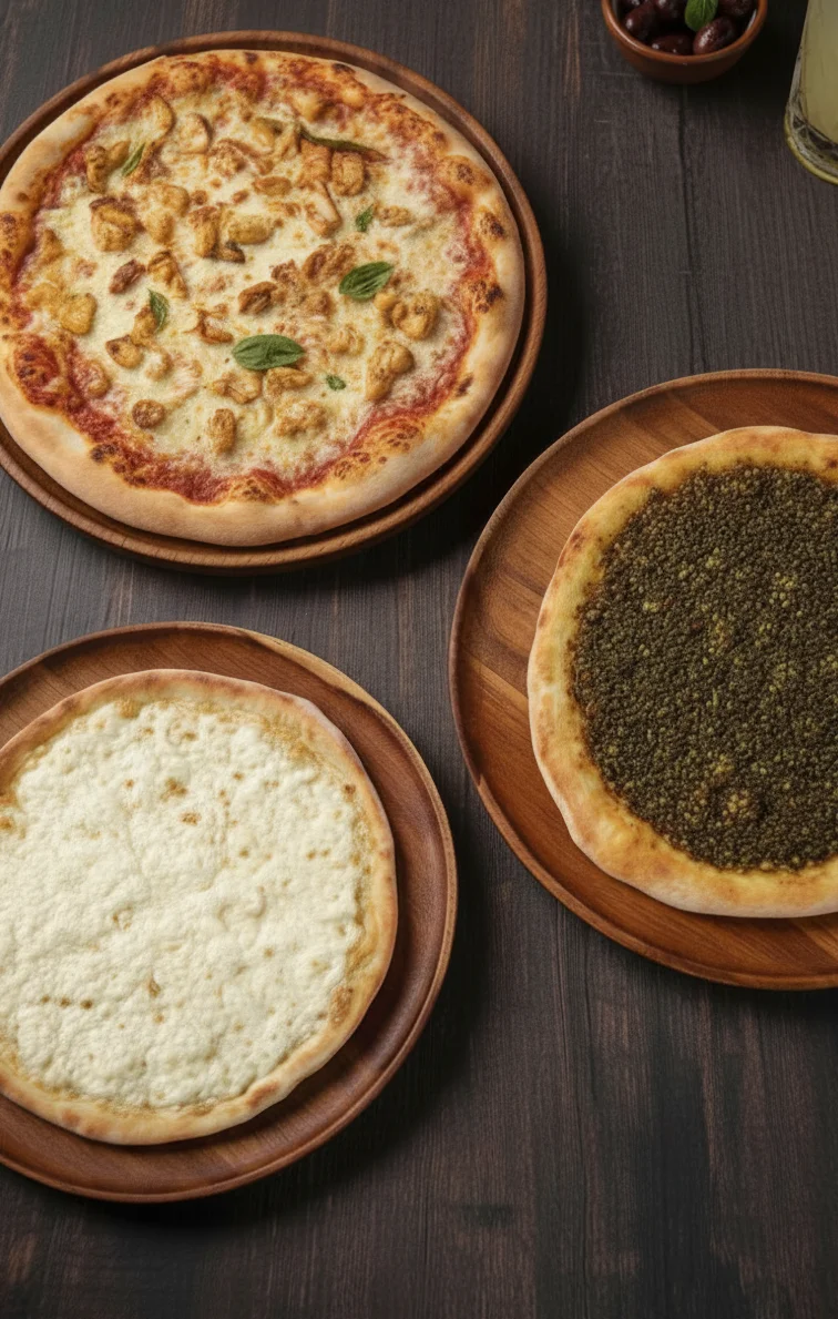 Assorted Middle Eastern flatbreads on wooden plates