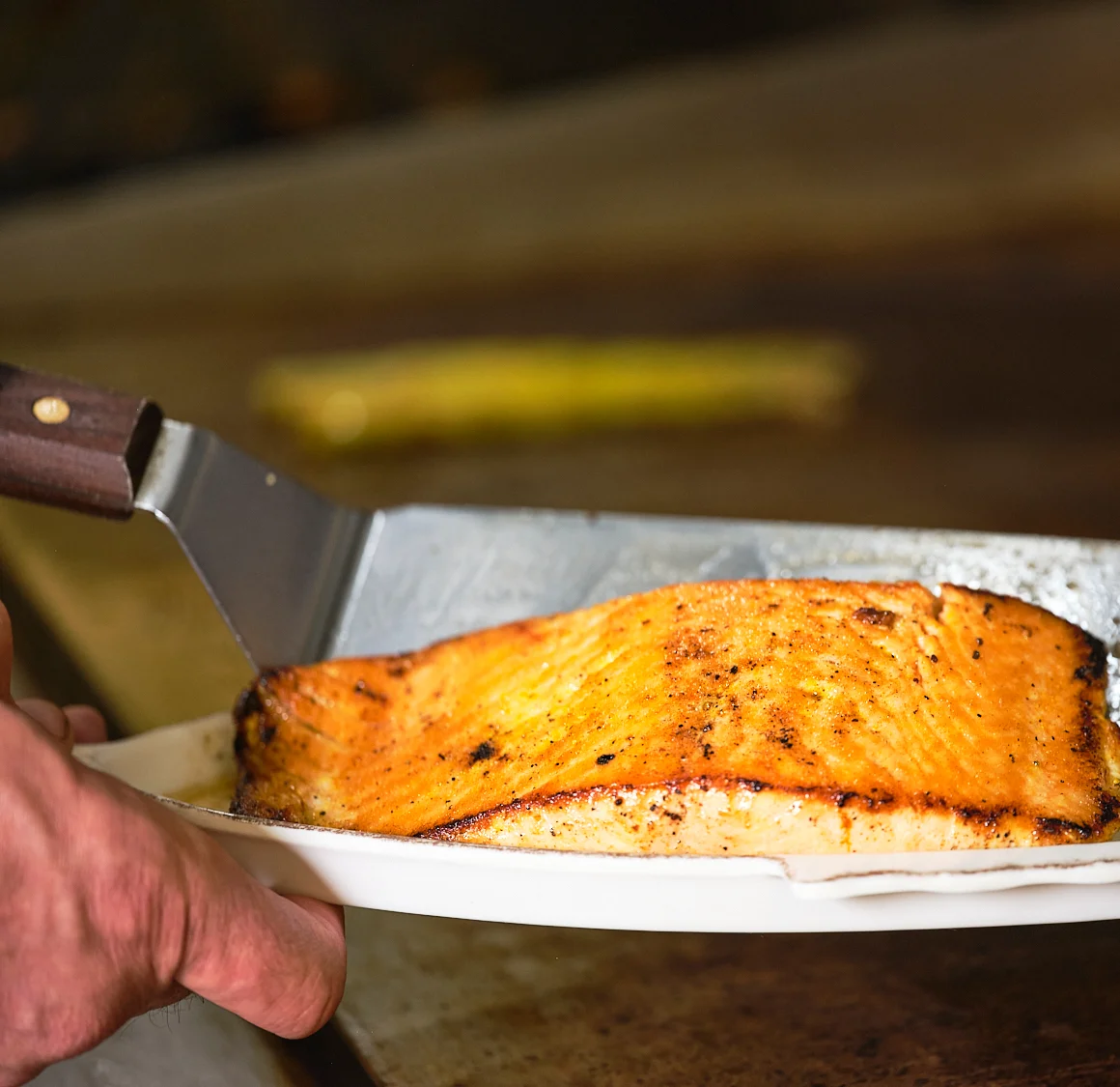 Grilled salmon fillet served with rice
