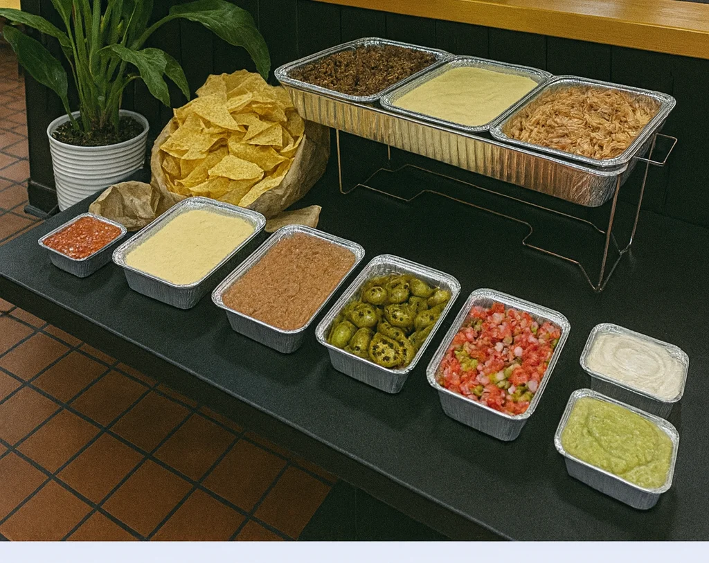 Mexican taco bar with fresh toppings and sides
