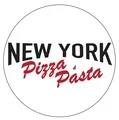 New York-style pizza logo featuring bold typography