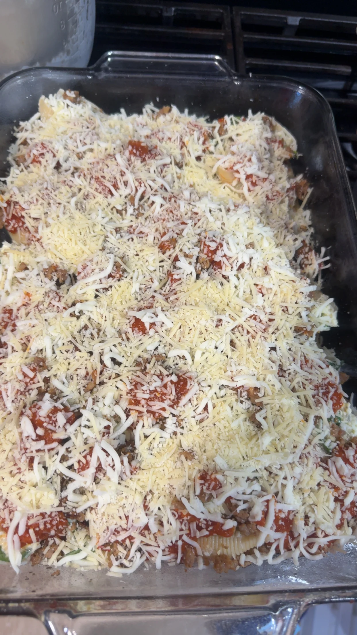 Baked Italian stuffed shells with marinara and cheese