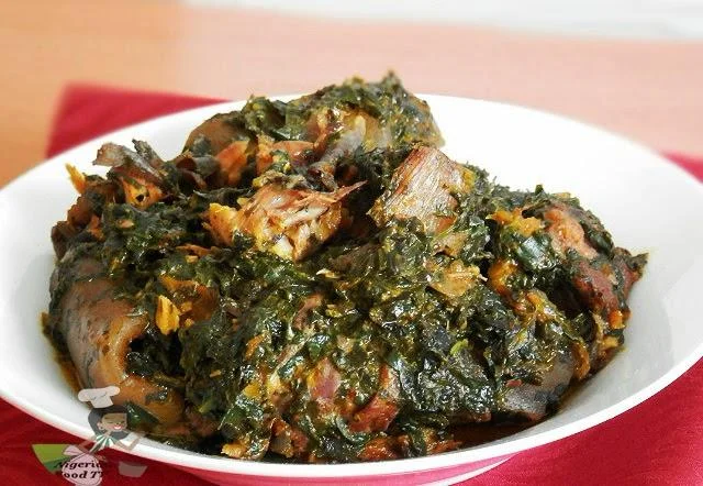 Nigerian egusi soup with leafy greens and meat