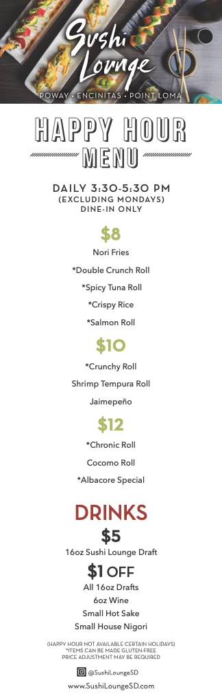 sushi platter menu