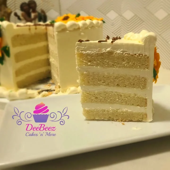 Layered vanilla cake with buttercream frosting