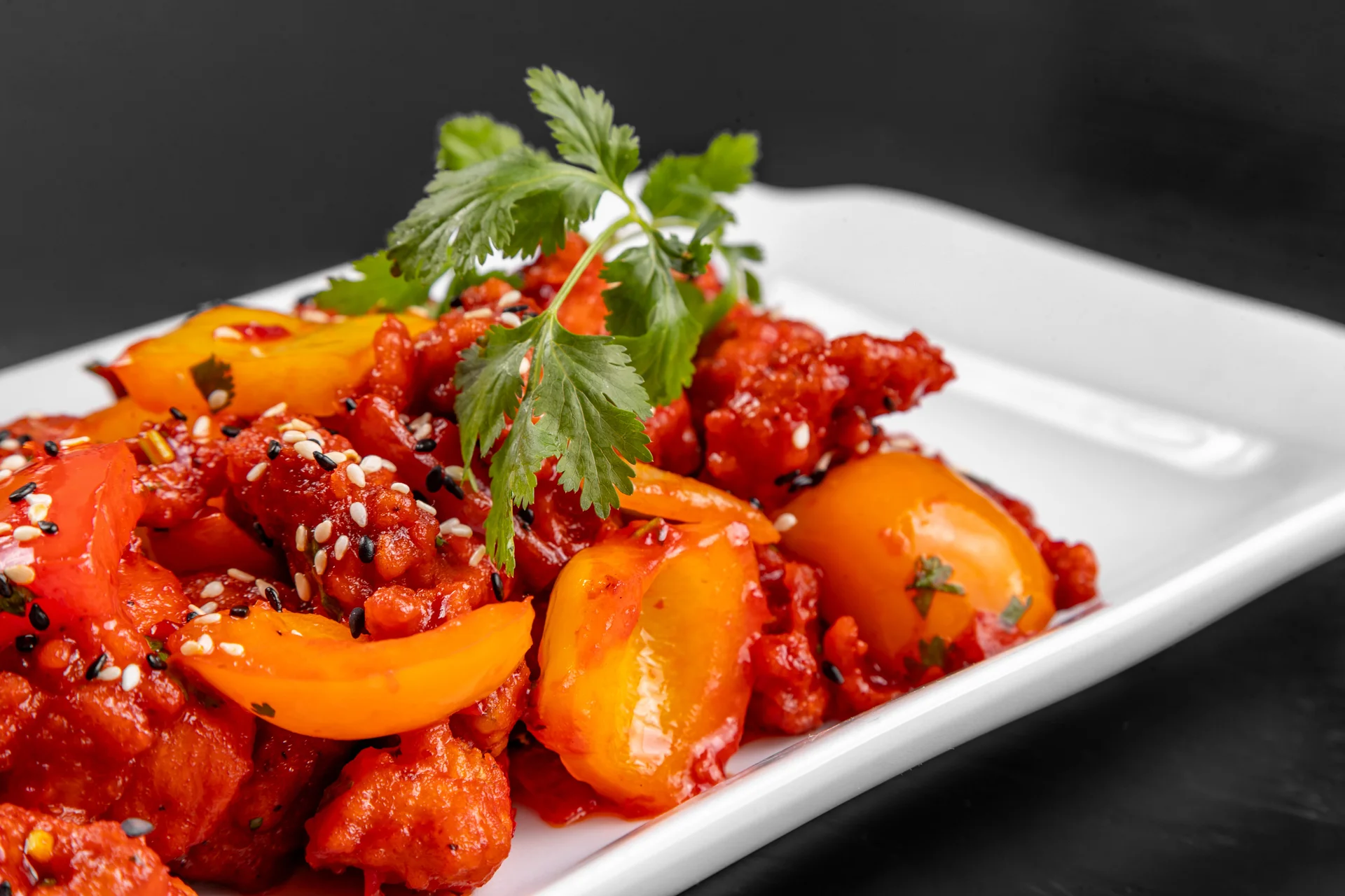 Sweet and sour Chinese chicken with peppers