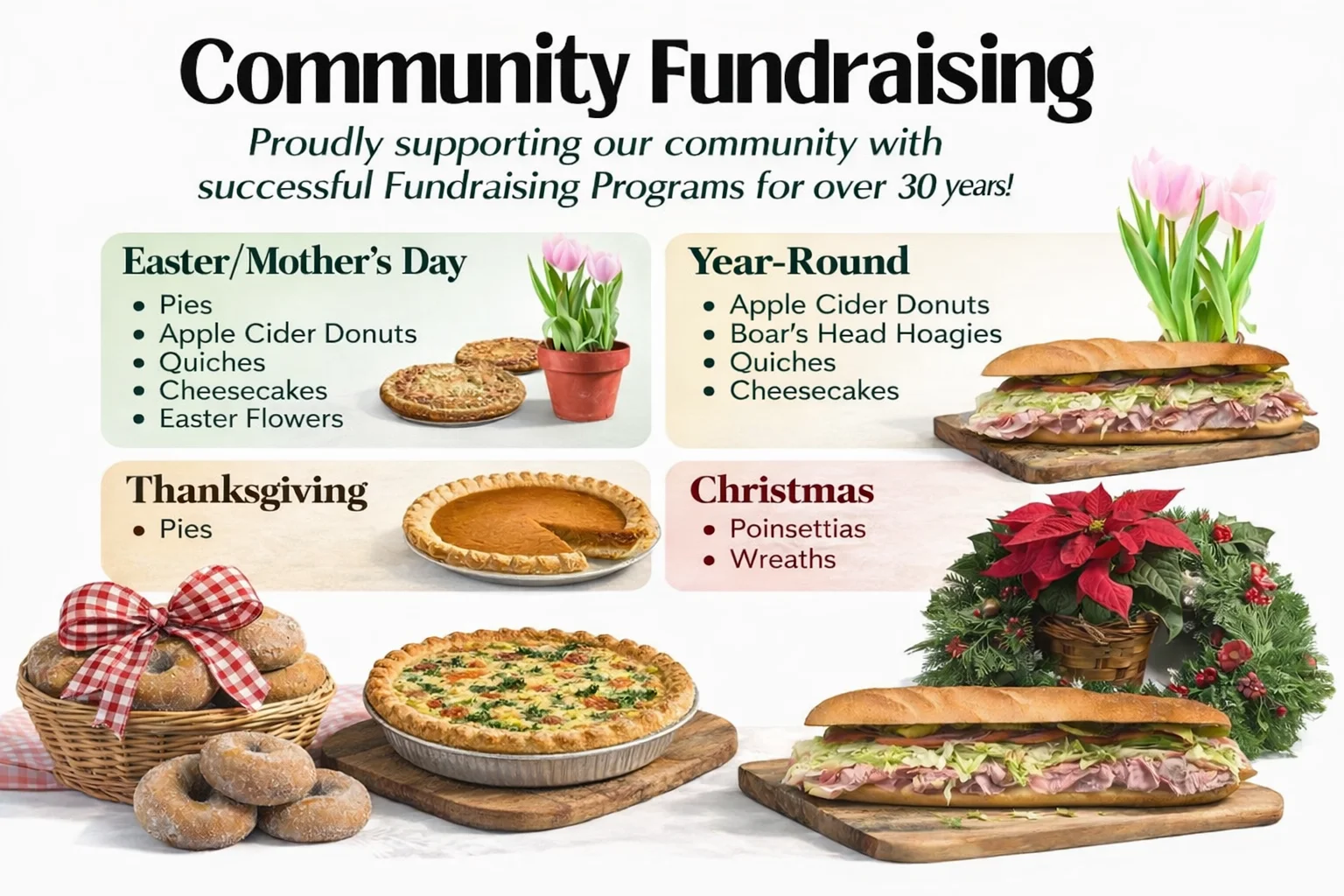 Community fundraising food offerings for holidays and events