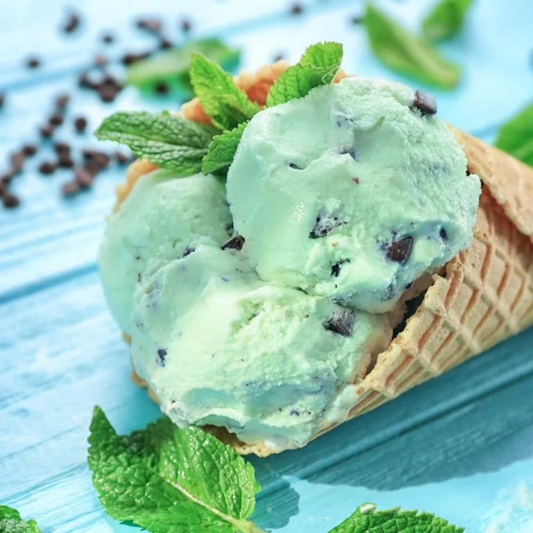Rich chocolate ice cream served in a glass dish
