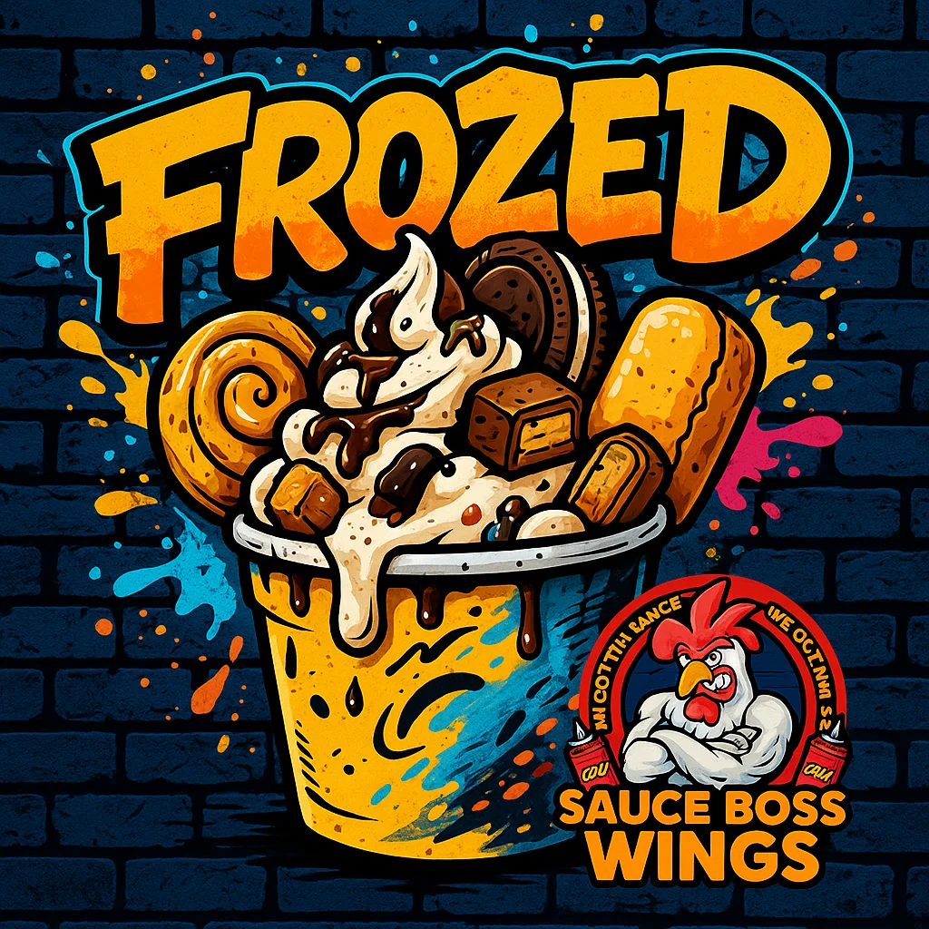 Colorful frozen dessert sundae with toppings