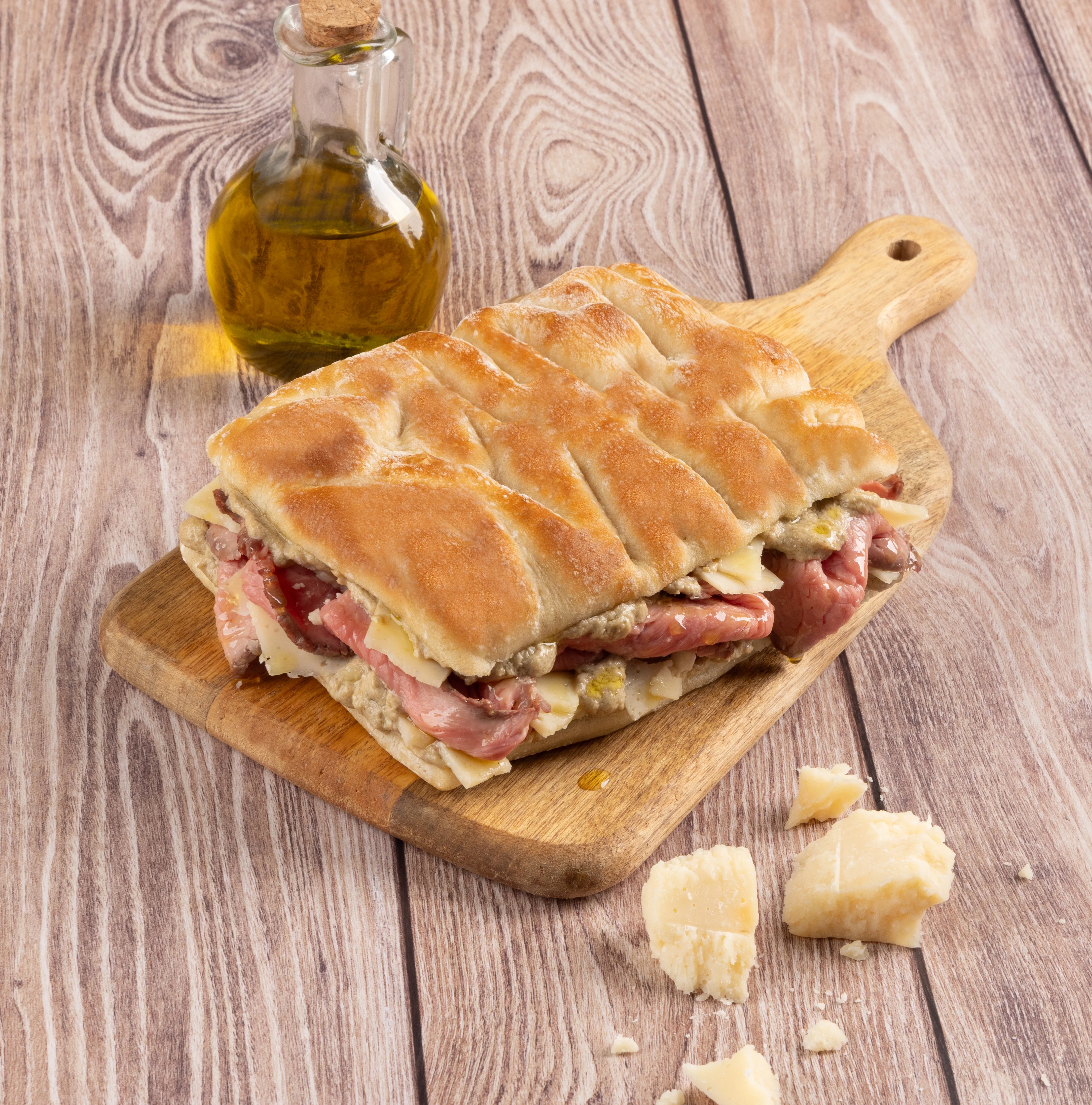 Italian focaccia sandwich with cured meats