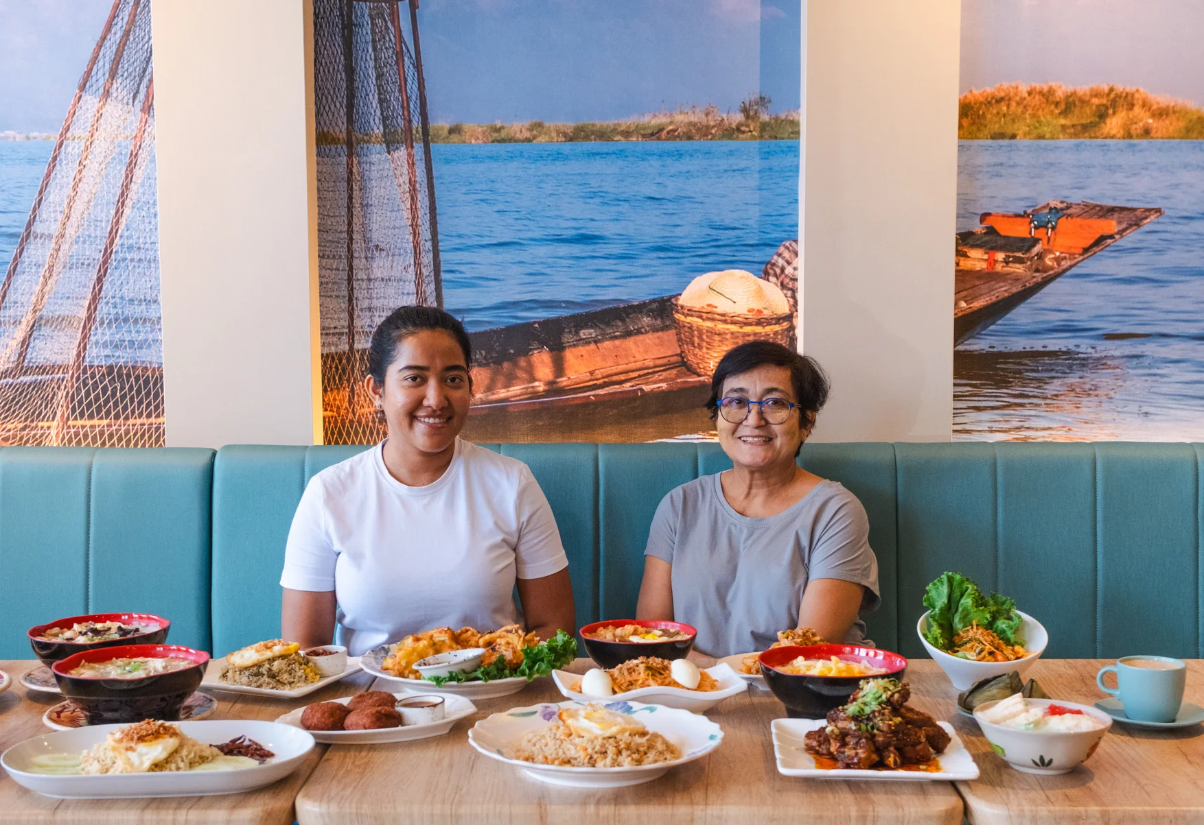 Diverse Asian dishes served in a cozy restaurant setting