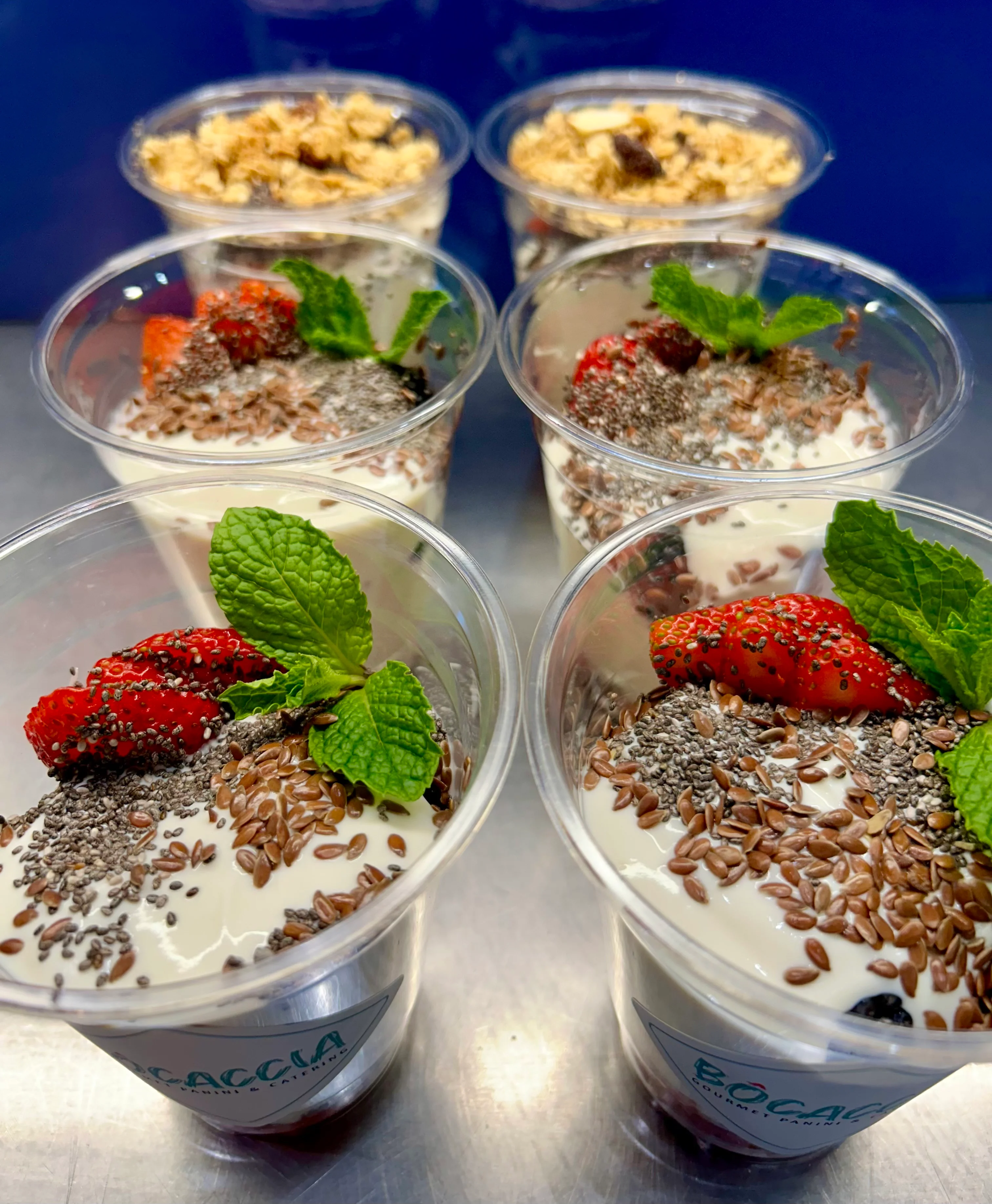 Healthy yogurt parfait with strawberries and chia seeds