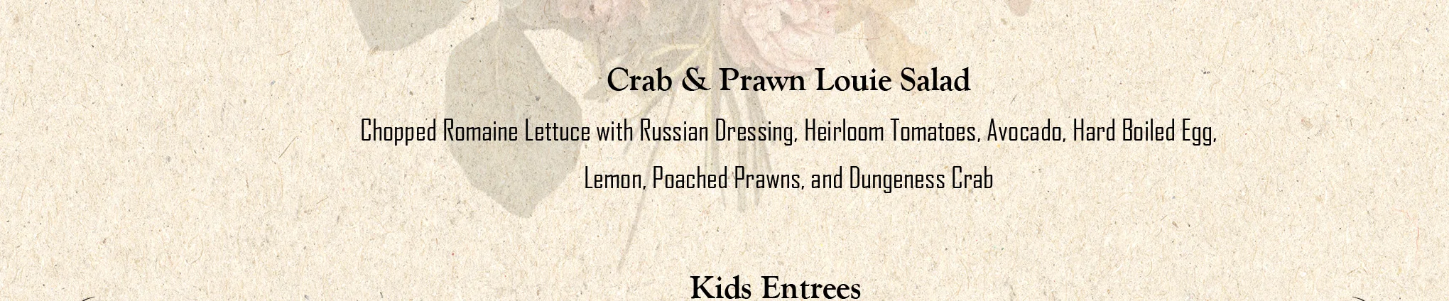 Mother's Day brunch menu featuring diverse dishes