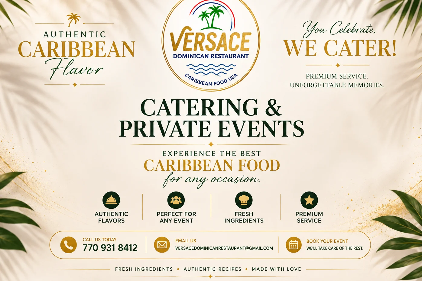 Versace Dominican Restaurant catering services for Caribbean food events.