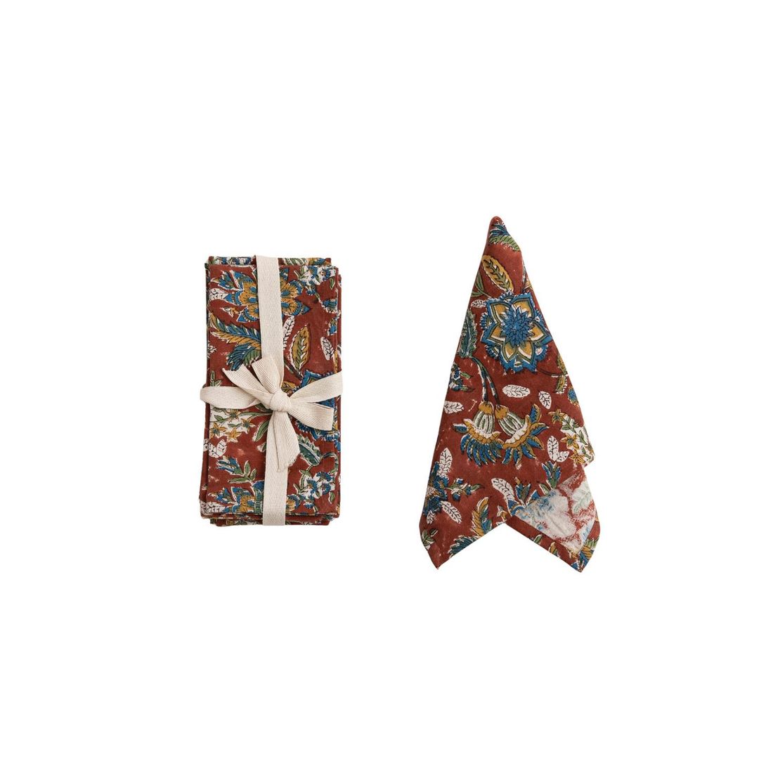 S/4 Cotton & Linen Block Printed Napkins w Floral Pattern - Image 1 of 2