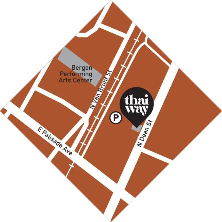 Map showing location of Thai Way restaurant near Bergen Performing Arts Center