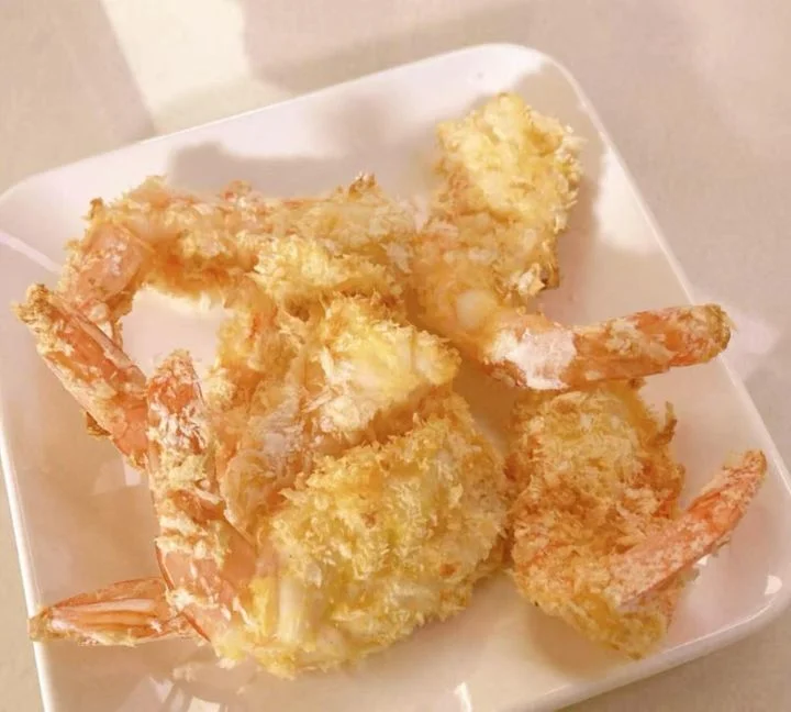 Crispy Japanese ebi fry served on a white plate