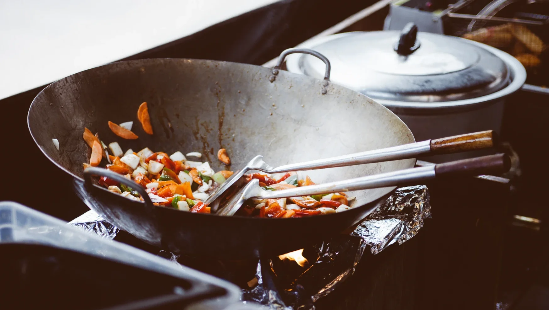 Stir-fried vegetables in a wok