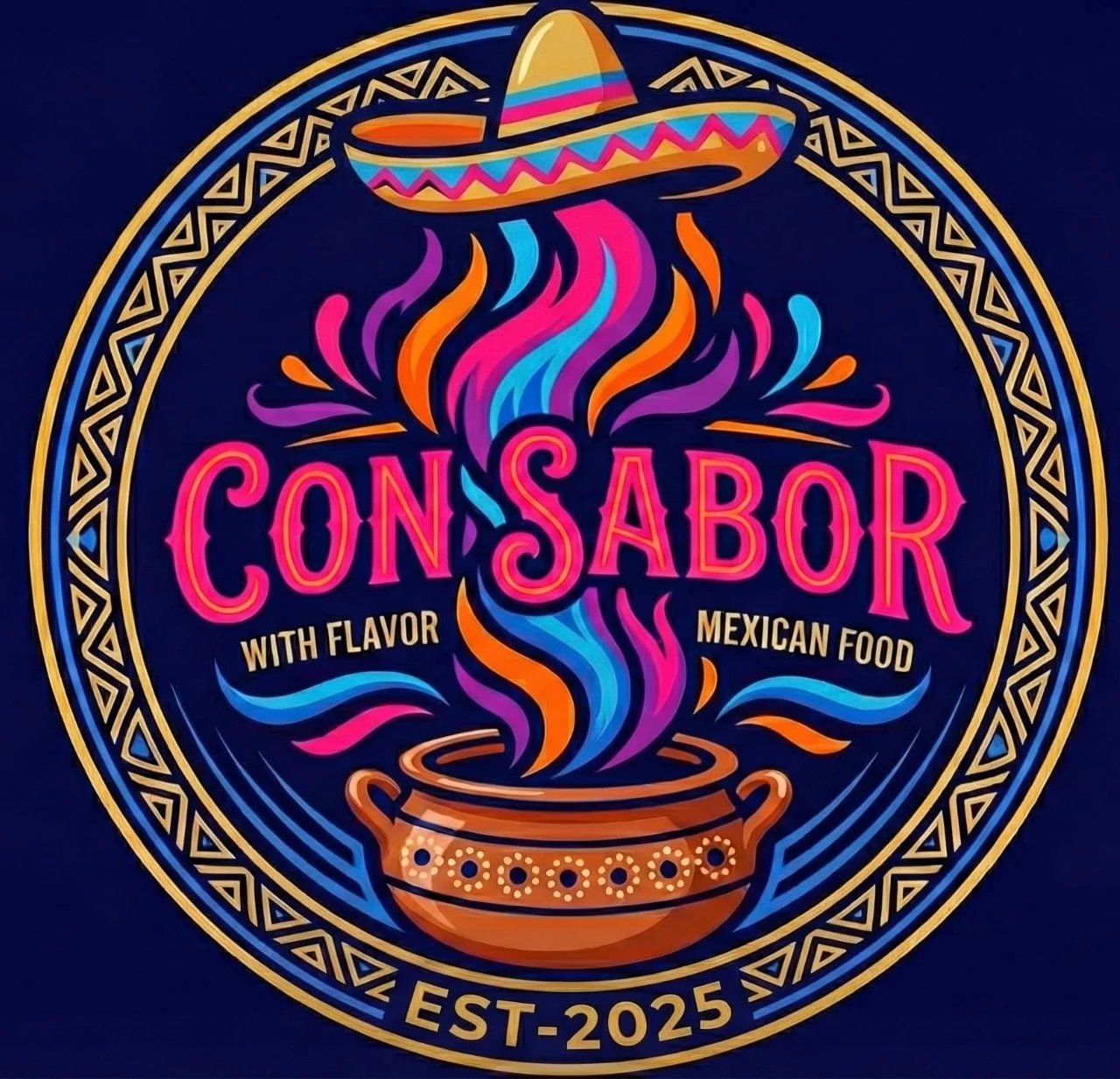 Colorful logo for Con Sabor Mexican restaurant established in 2025