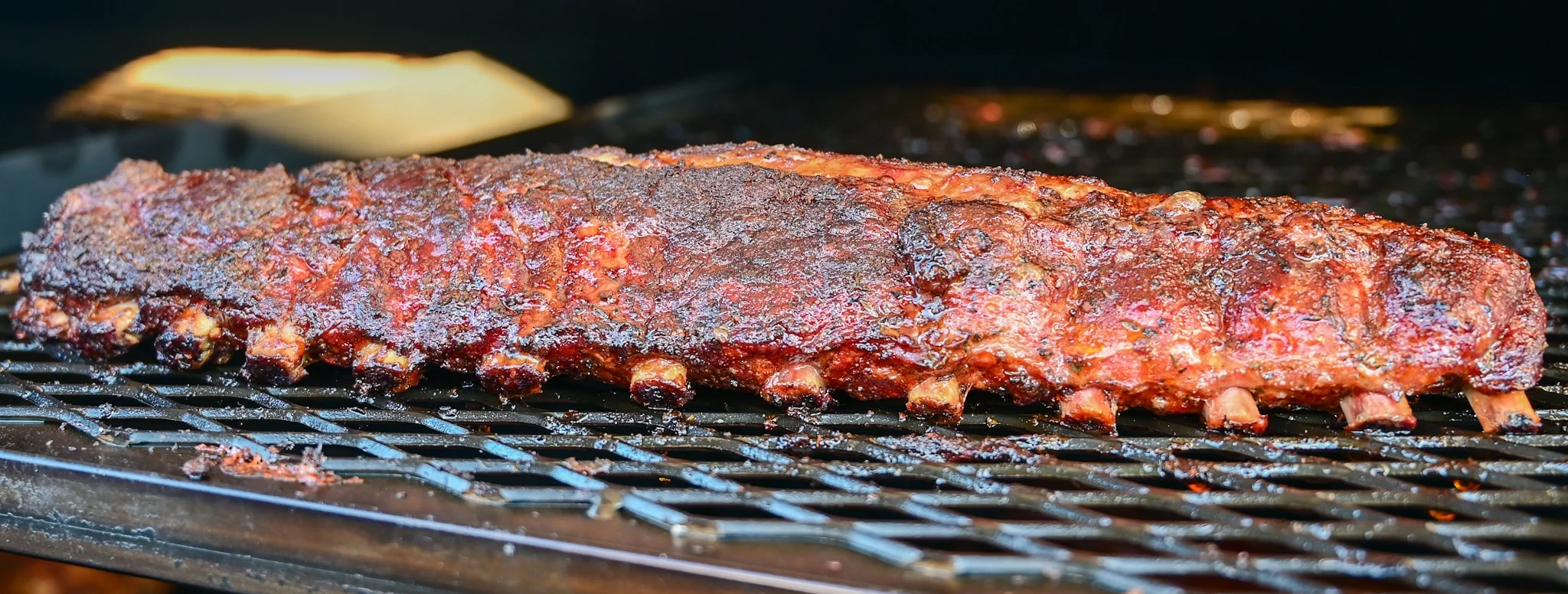 Smoked barbecue ribs on a grill