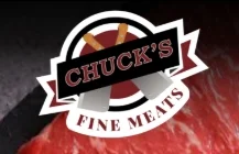 Logo of Chuck's Fine Meats featuring crossed cleavers