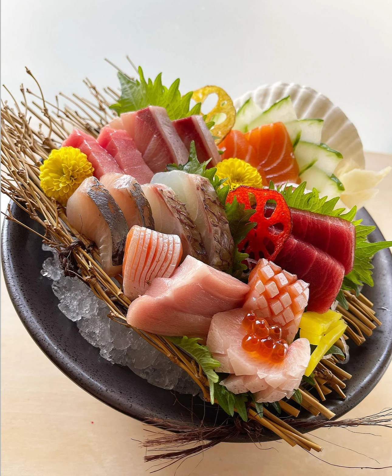Assorted Japanese sashimi platter with fresh seafood
