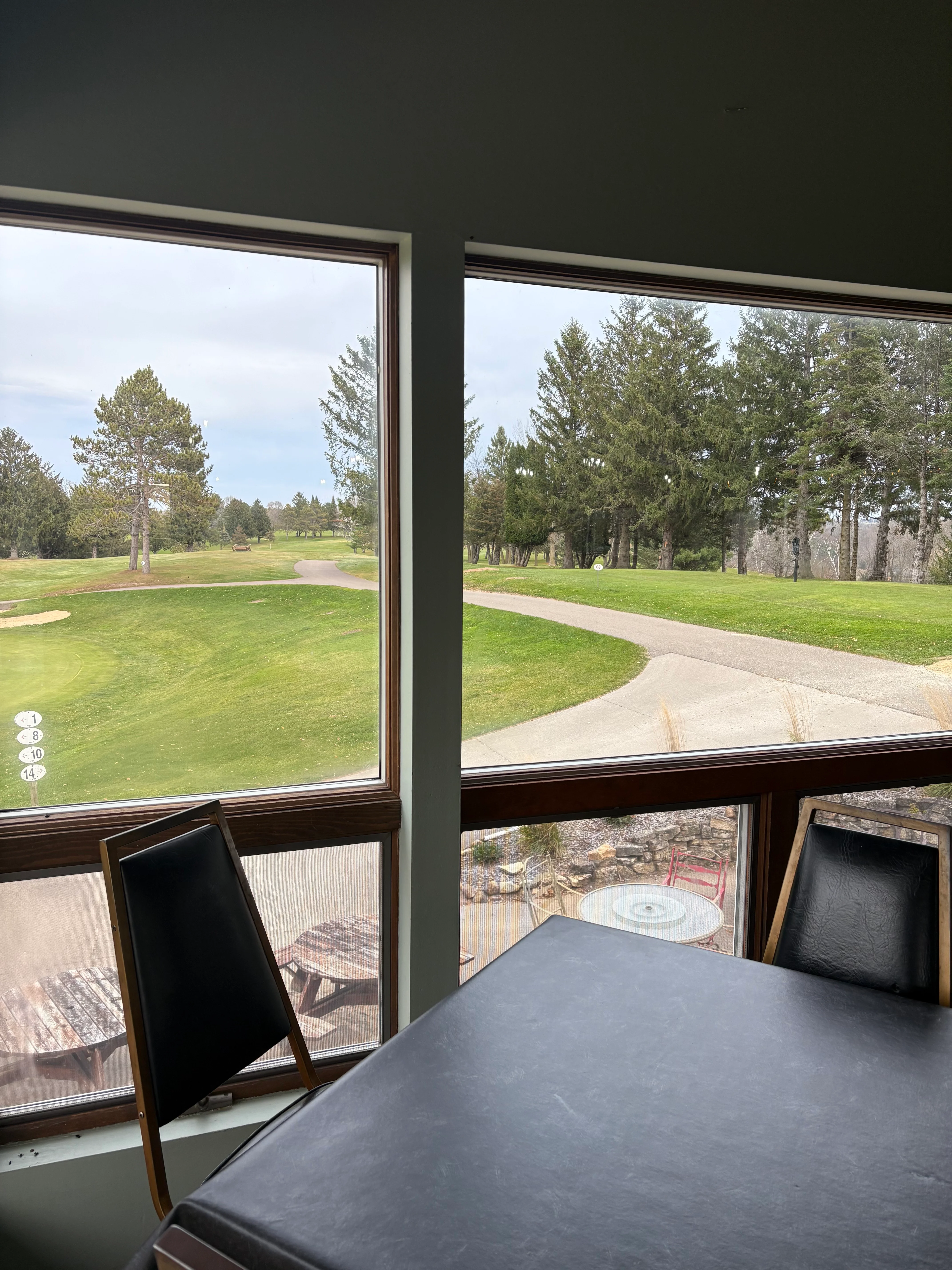 Scenic view from a restaurant overlooking a golf course