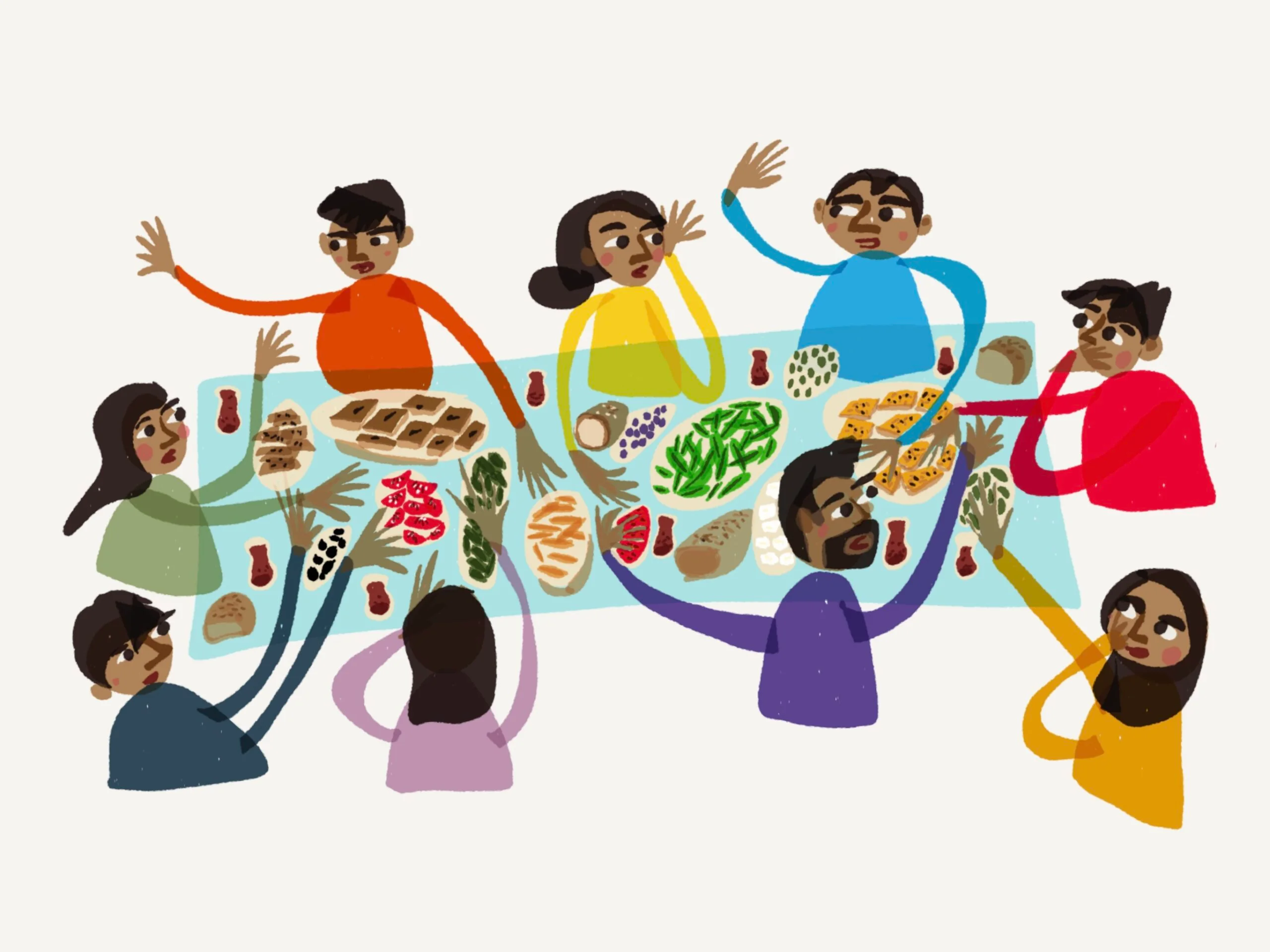 Group of friends enjoying a festive meal together