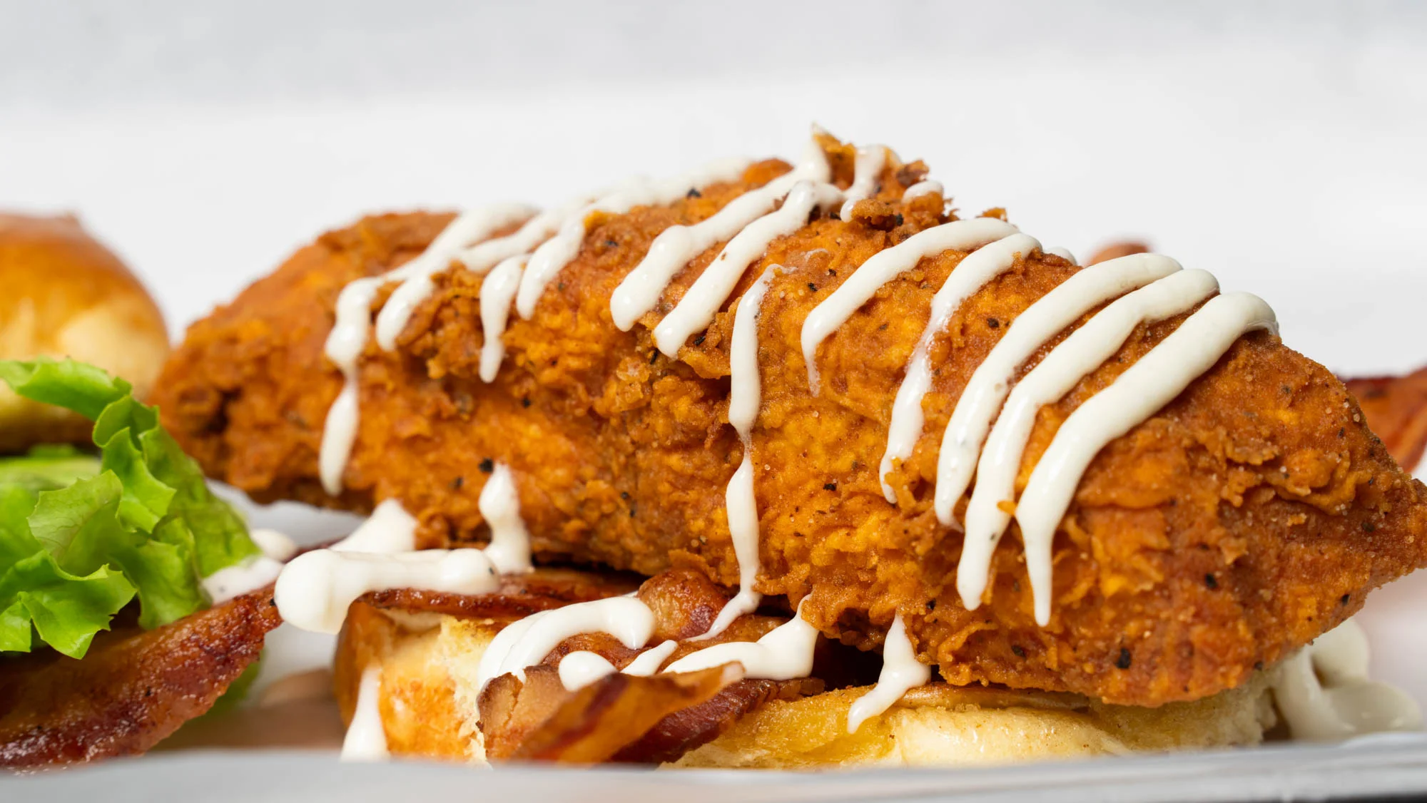 Southern fried chicken sandwich with creamy sauce
