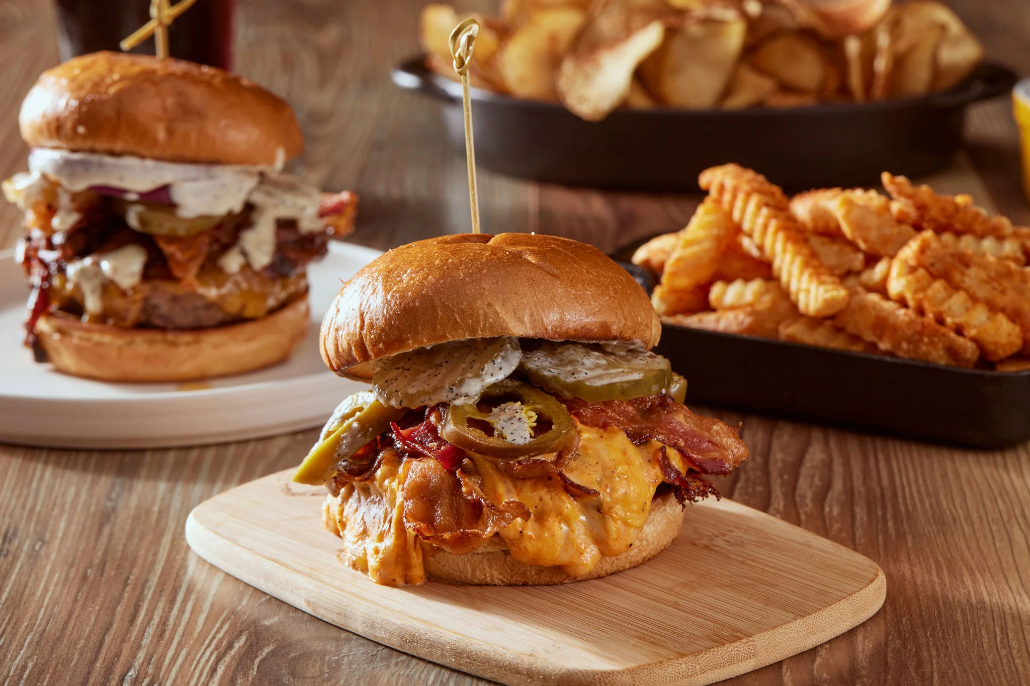 Loaded cheeseburger with bacon and pickles