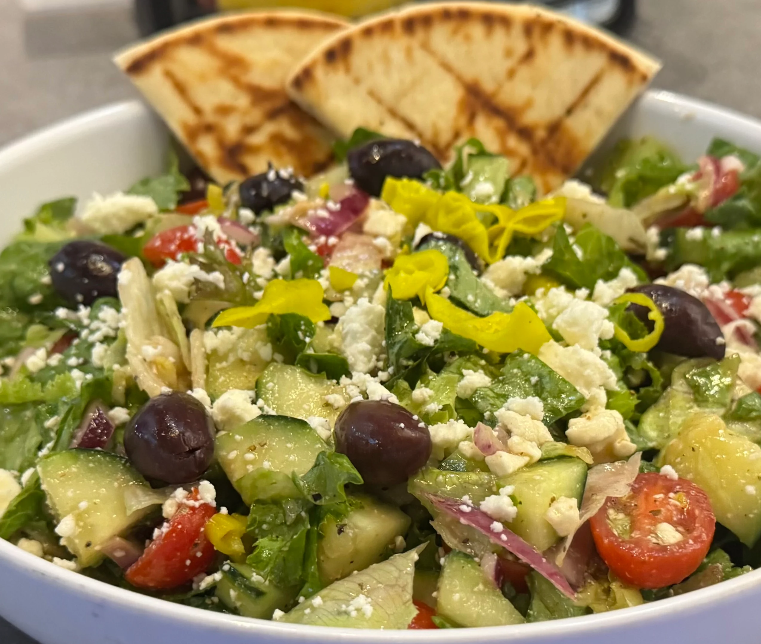 Greek salad with feta and pita at Scotty P's in Plano, TX