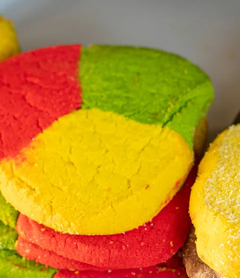 Colorful Jamaican coconut cookies on display