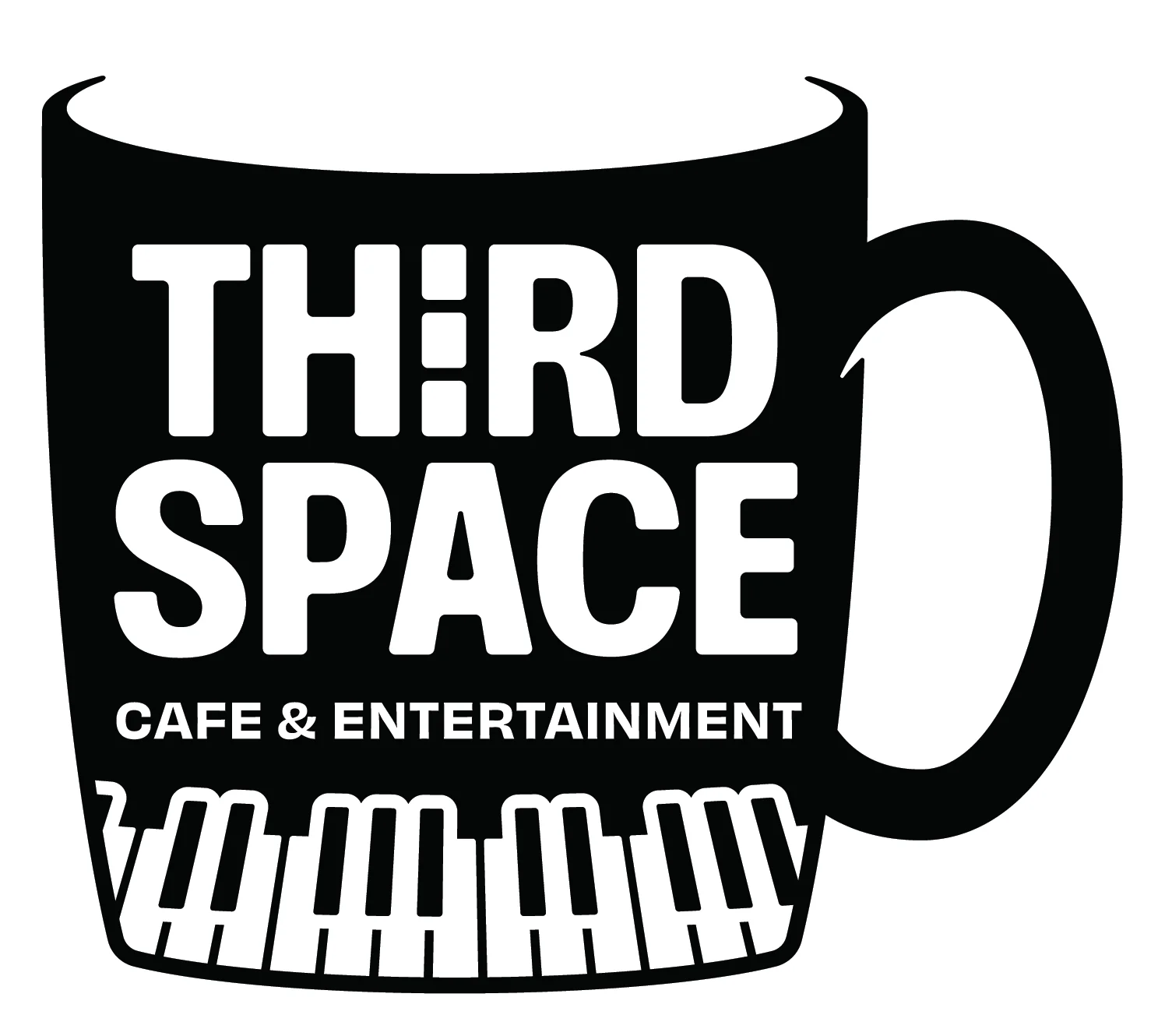 Logo of Third Space Cafe & Entertainment featuring a coffee mug and piano keys