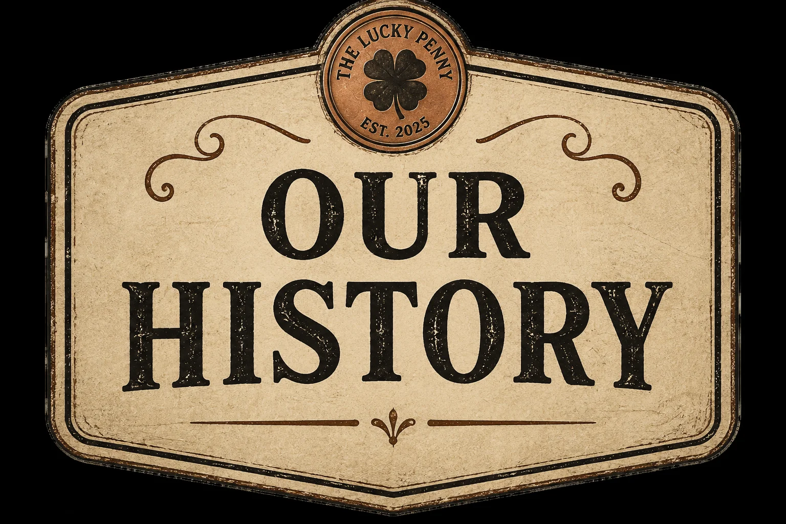 Vintage sign reading 'Our History' for a restaurant