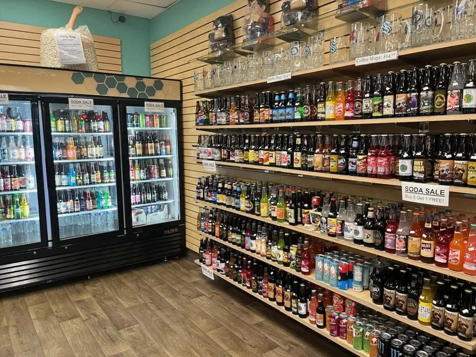 Variety of sodas and drinks on display in a retail store