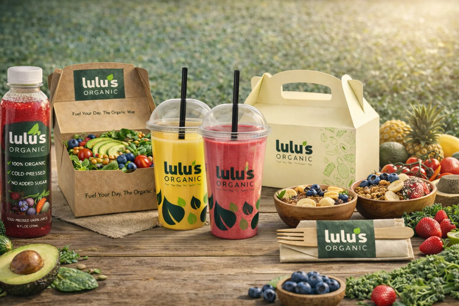 Organic smoothie and salad from Lulu's Organic
