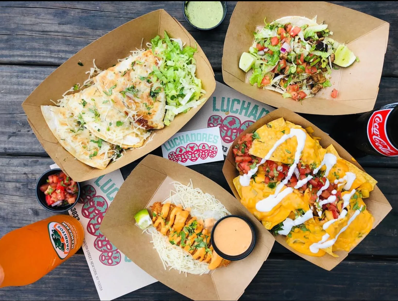 Delicious Mexican tacos, nachos, and quesadillas served in a vibrant setting