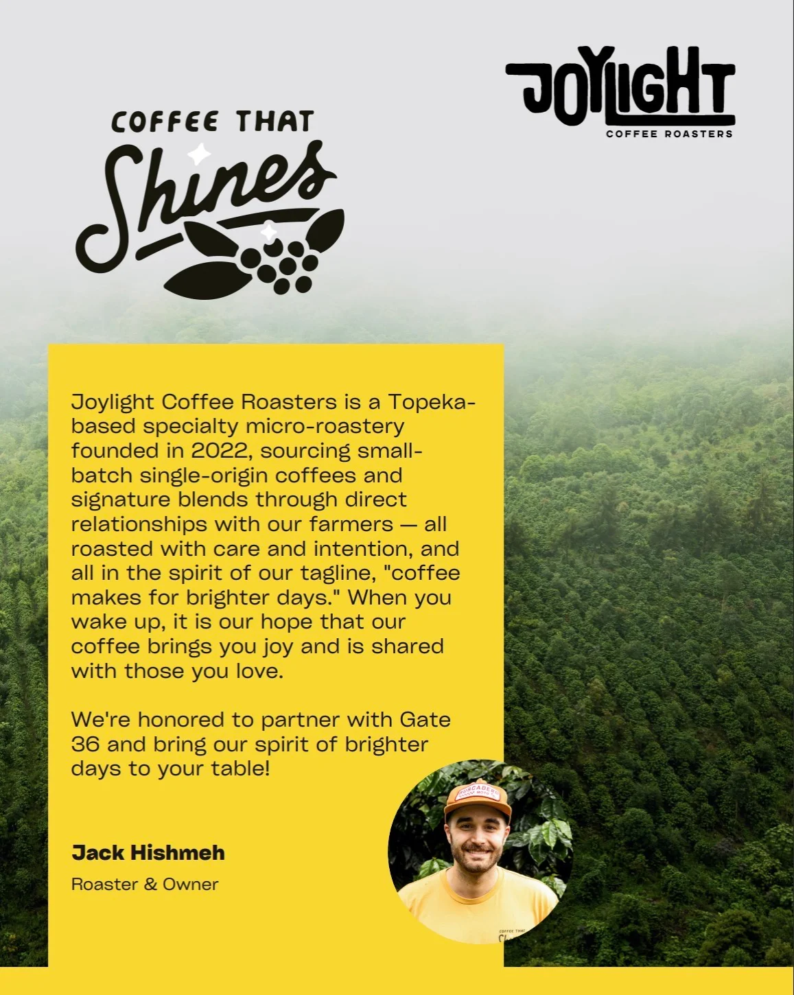 Joylight Coffee Roasters logo on a vibrant yellow background