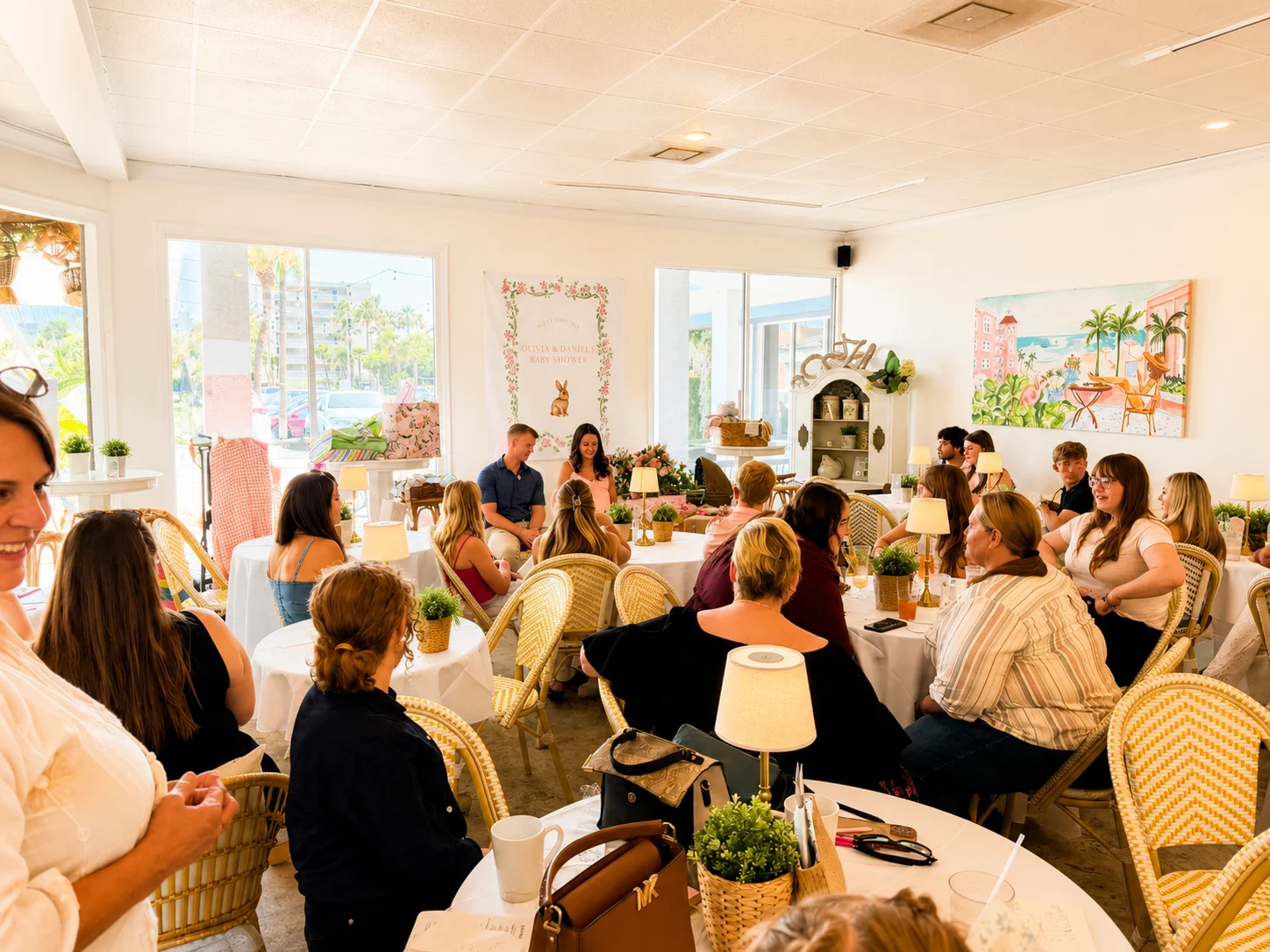 Charming restaurant interior with diners enjoying a cozy atmosphere.