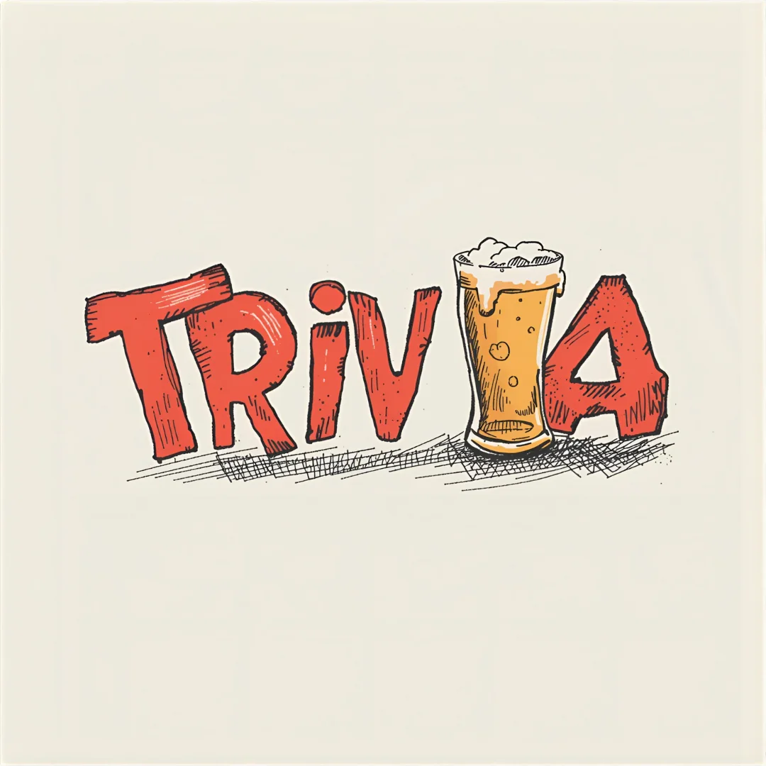 Trivia night graphic with a beer glass and bold lettering