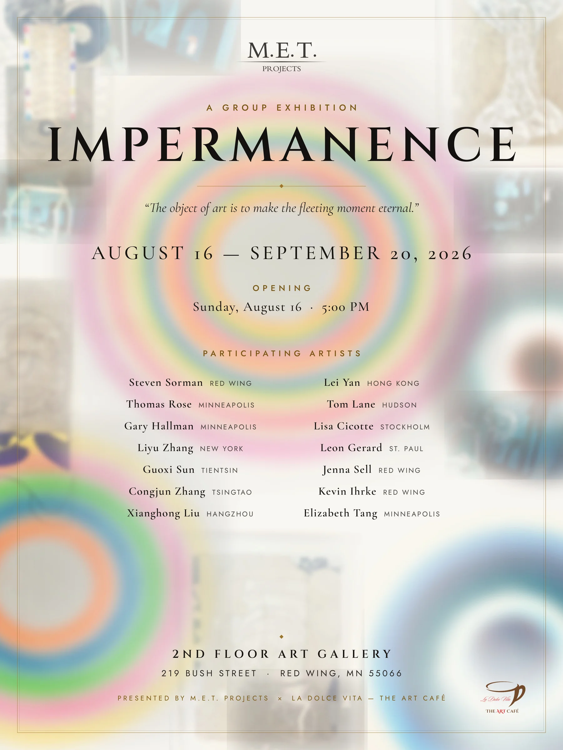 Art exhibition flyer for 'Impermanence' in Red Wing, Minnesota