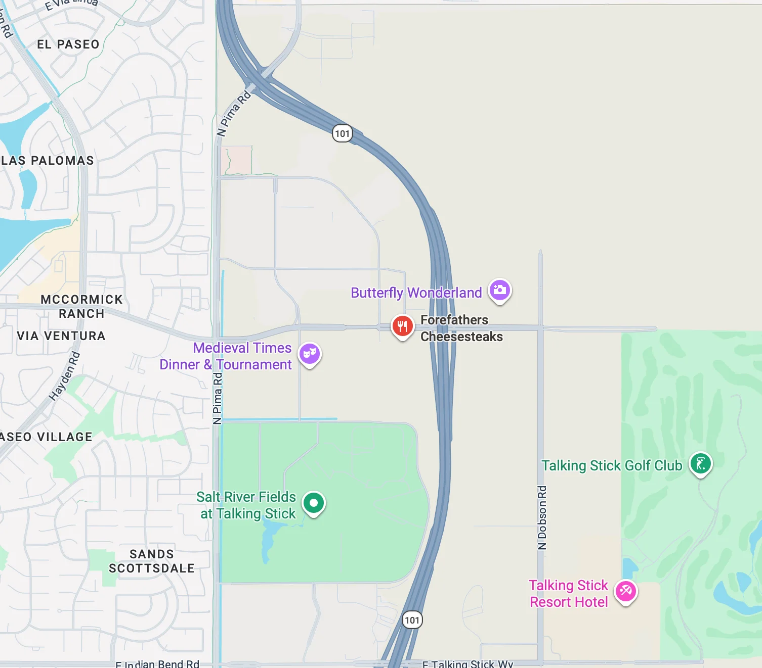 Map showing location of Forefathers Cheesesteaks and nearby attractions