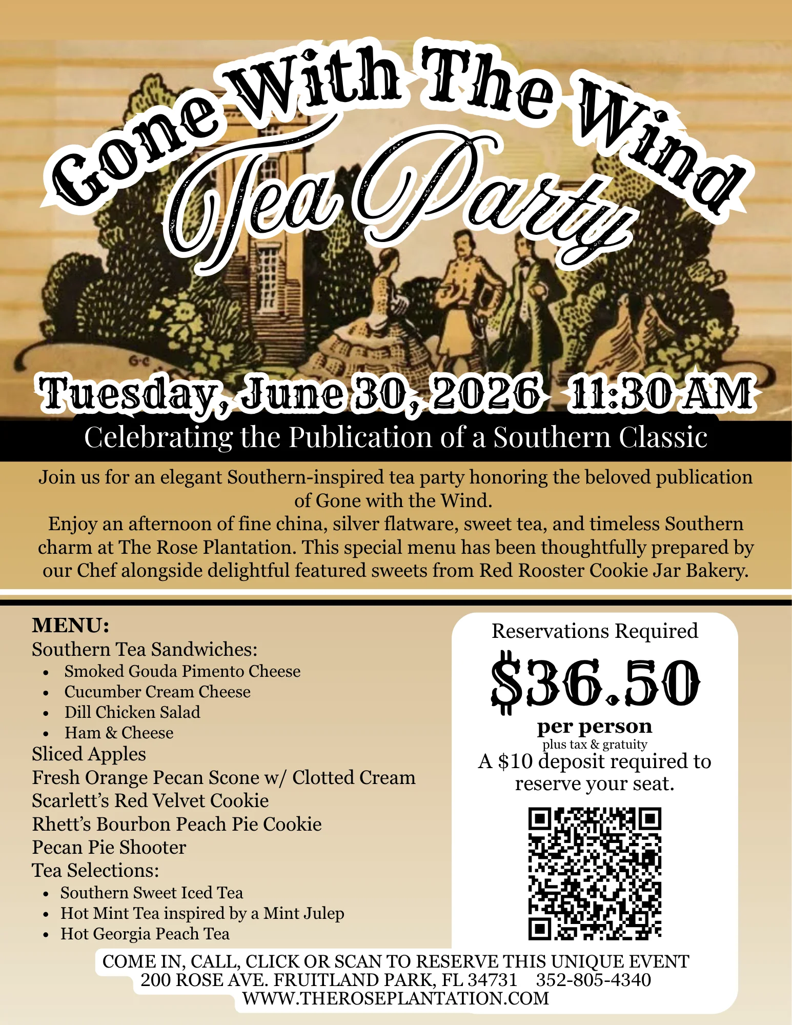 Invitation to Gone With The Wind Tea Party at The Rose Plantation.