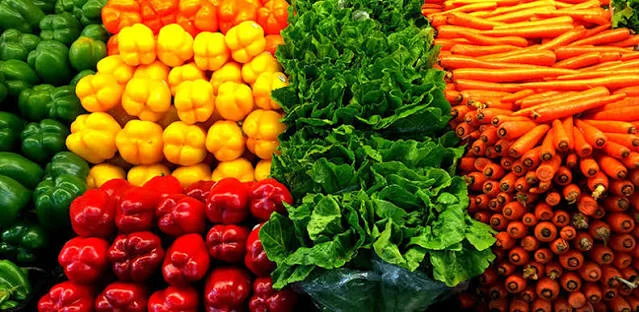 Vibrant display of fresh vegetables in a market
