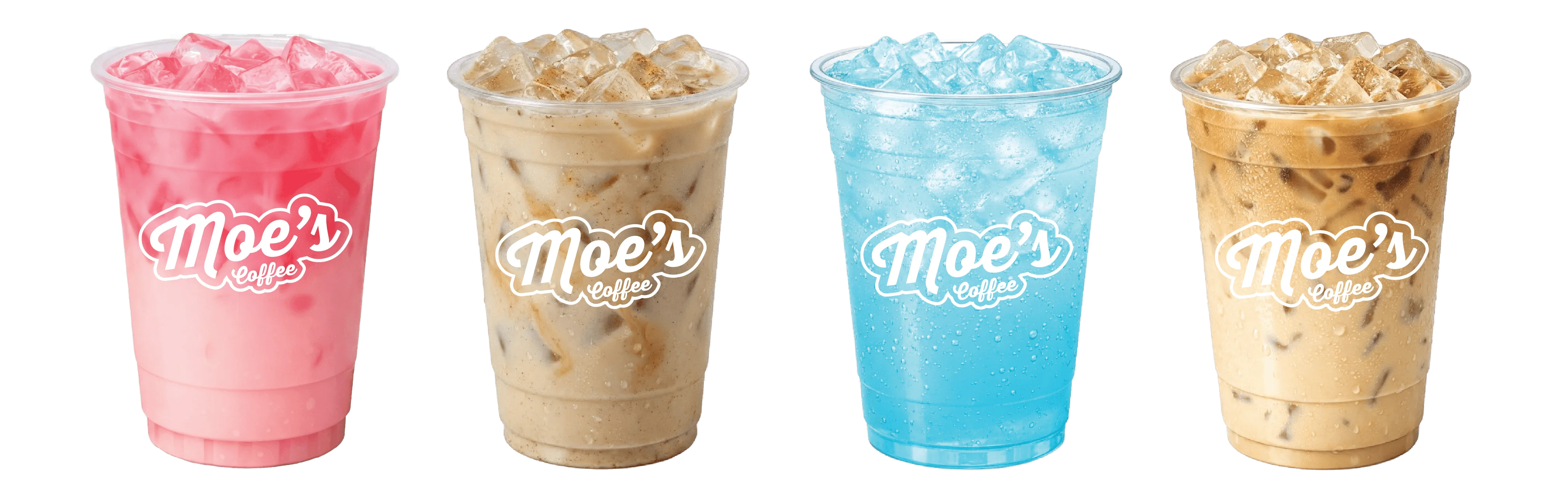 Colorful iced beverages from Moe's Coffee