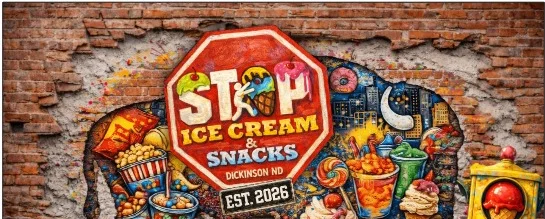 Colorful mural of ice cream and snacks in Dickinson, ND