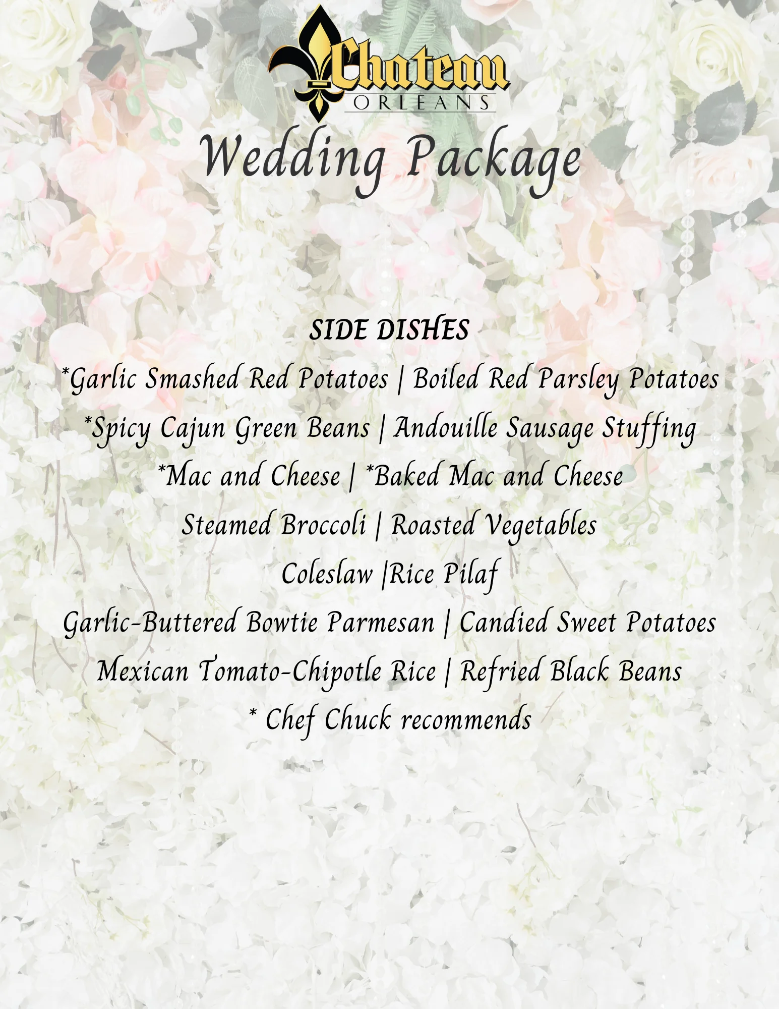 Wedding package side dishes from Chateau Orleans