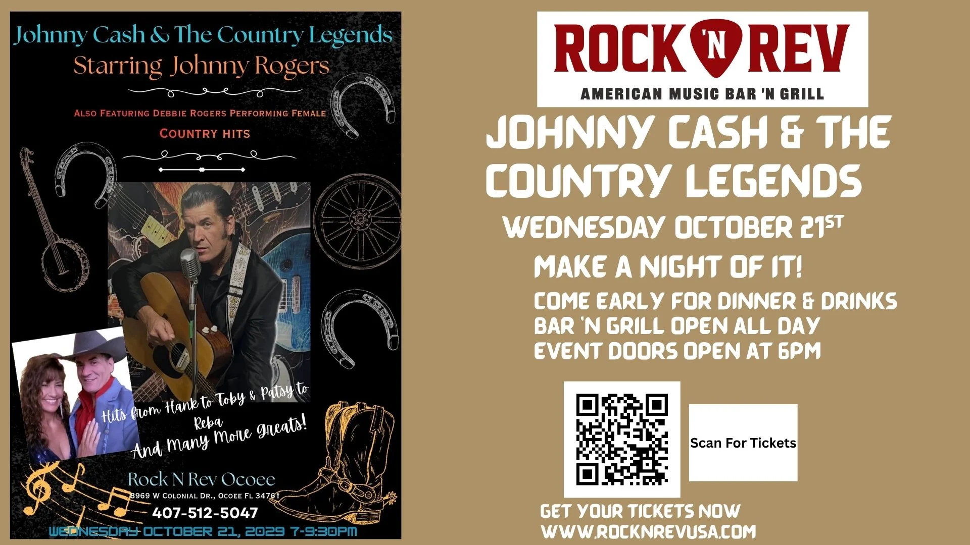 Promotional poster for Johnny Cash tribute concert at Rock 'N Rev