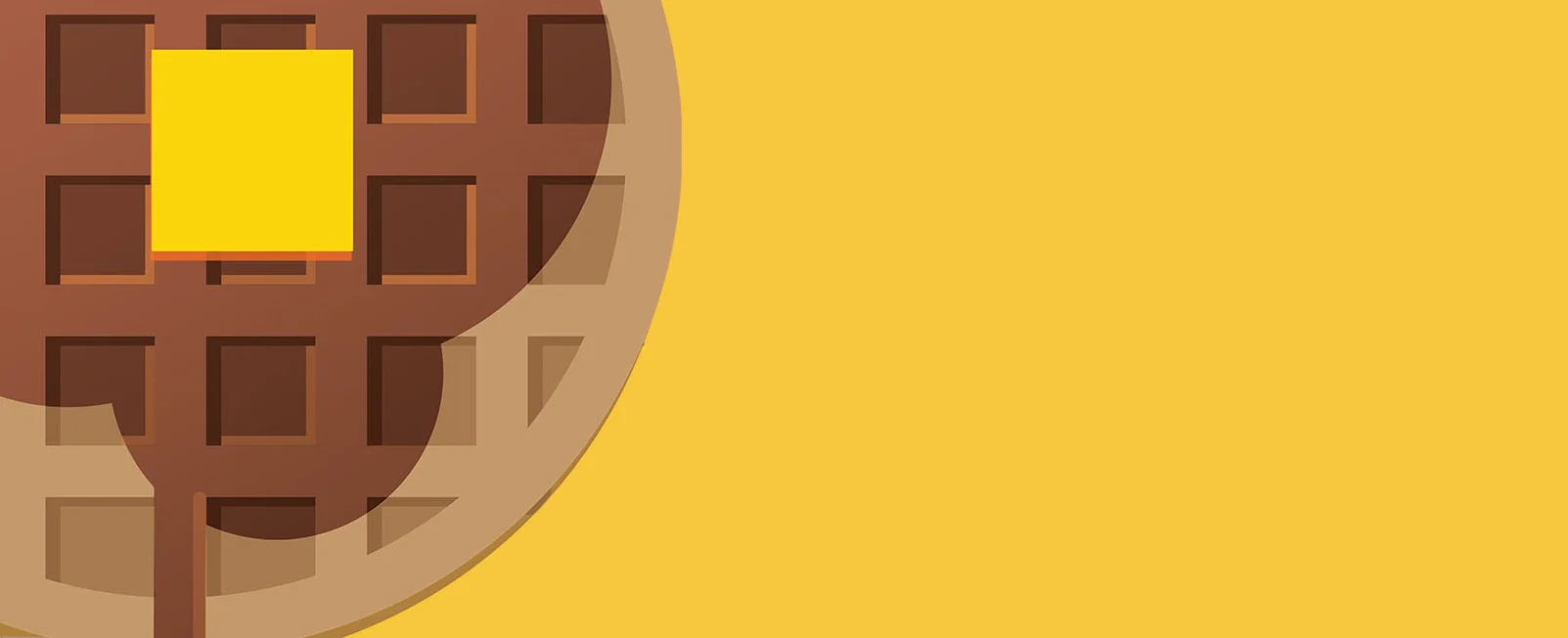 Delicious waffle with butter on a bright yellow background