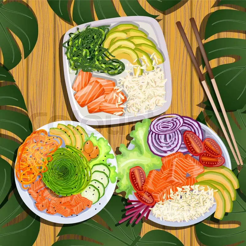 Colorful sushi platter with fresh salmon and vegetables