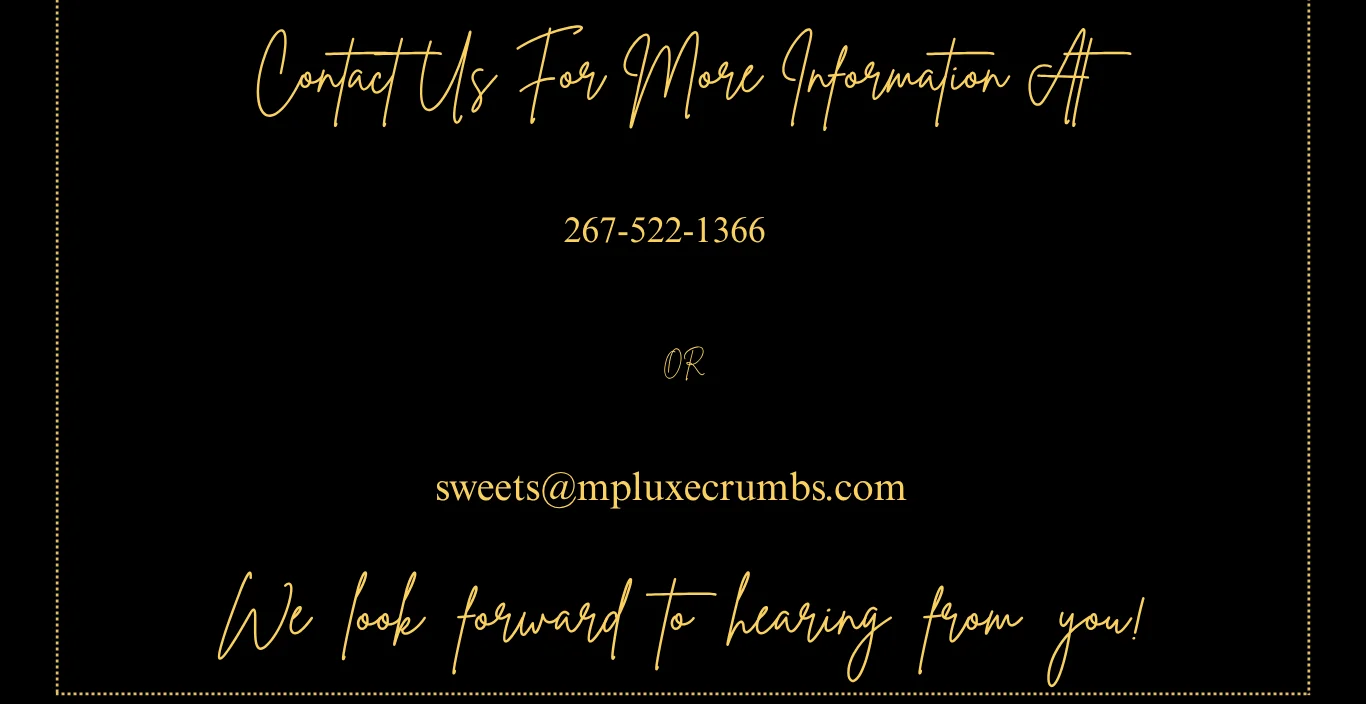 Contact information for a dessert business with elegant design
